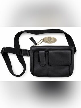Mancini Black Leather Travel Neck Wallet Passport Bag Crossbody
